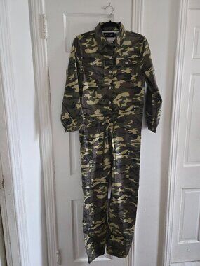 Green and Brown camouflage cargo utility jumpsuit